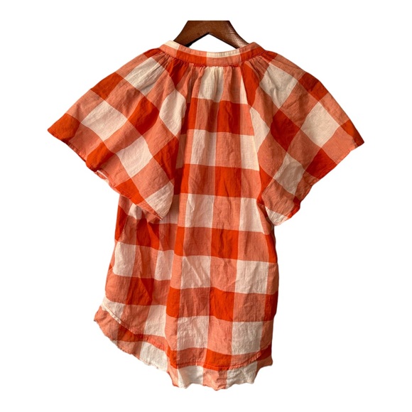 Anthropologie Maeve Orange Gingham Button Down Short Sleeve. Size XS - Picture 7 of 11